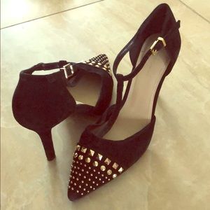 Black and Gold, Suede, Studded BCBG Heels